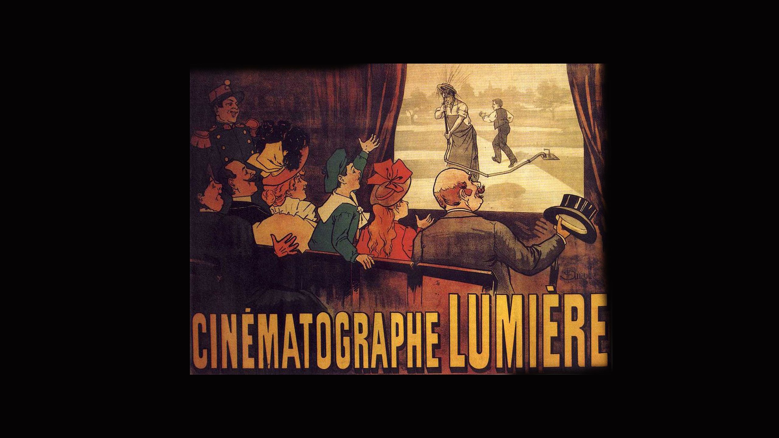 An illustrated poster showing an audience watching a film