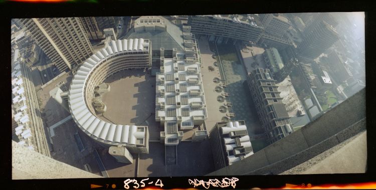 Panoramic view from above the Barbican Centre (February 1982) © Peter Bloomfield